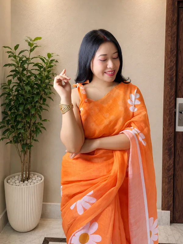Women's_Printed_Cotton_Linen_Saree_With_Unstitched_Blouse_Piece