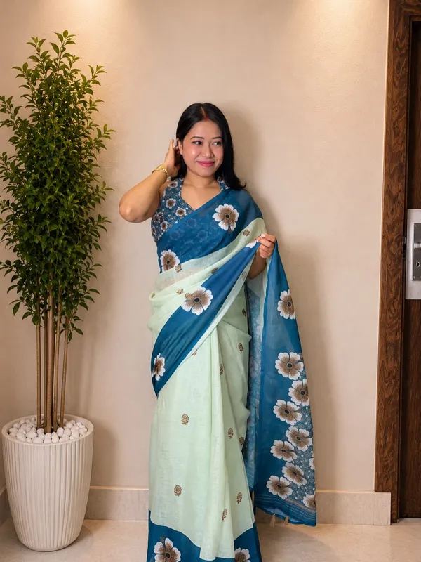 Women's_Printed_Cotton_Linen_Saree_With_Unstitched_Blouse_Piece