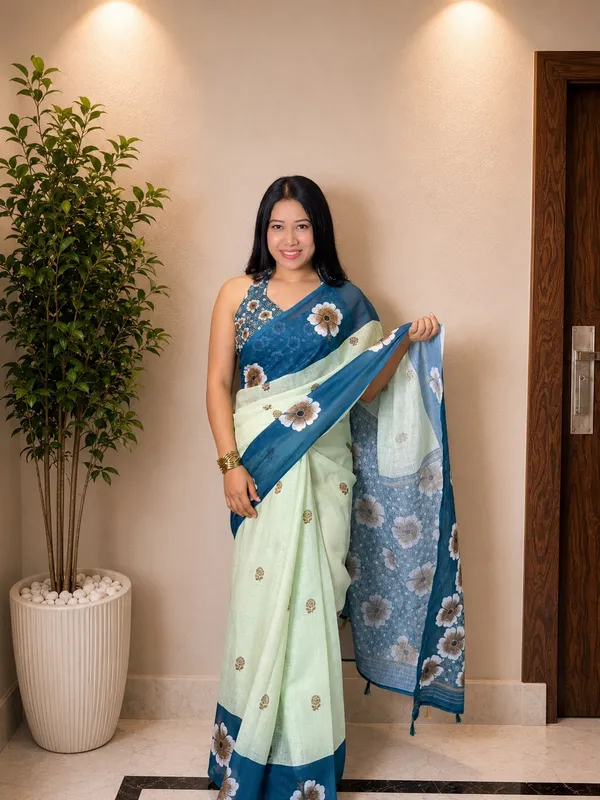 Women's_Printed_Cotton_Linen_Saree_With_Unstitched_Blouse_Piece