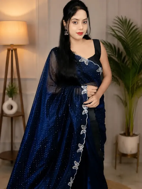 Women's_Beautiful_Soft_Net_Diamond_Lace_Border_Saree_With_Unstitched_Blouse