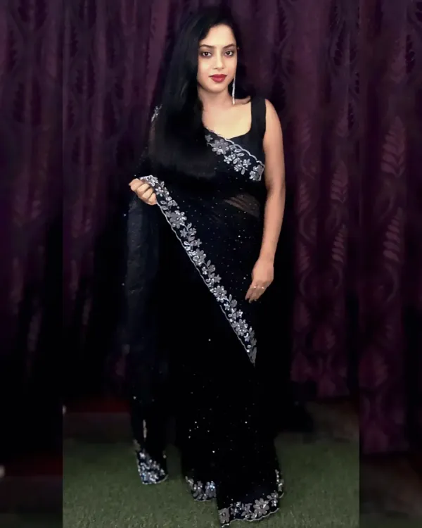 Women's_Beautiful_Soft_Net_Diamond_Lace_Border_Saree_With_Unstitched_Blouse