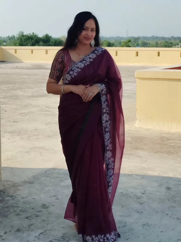 Women's_Beautiful_Soft_Net_Diamond_Lace_Border_Saree_With_Unstitched_Blouse