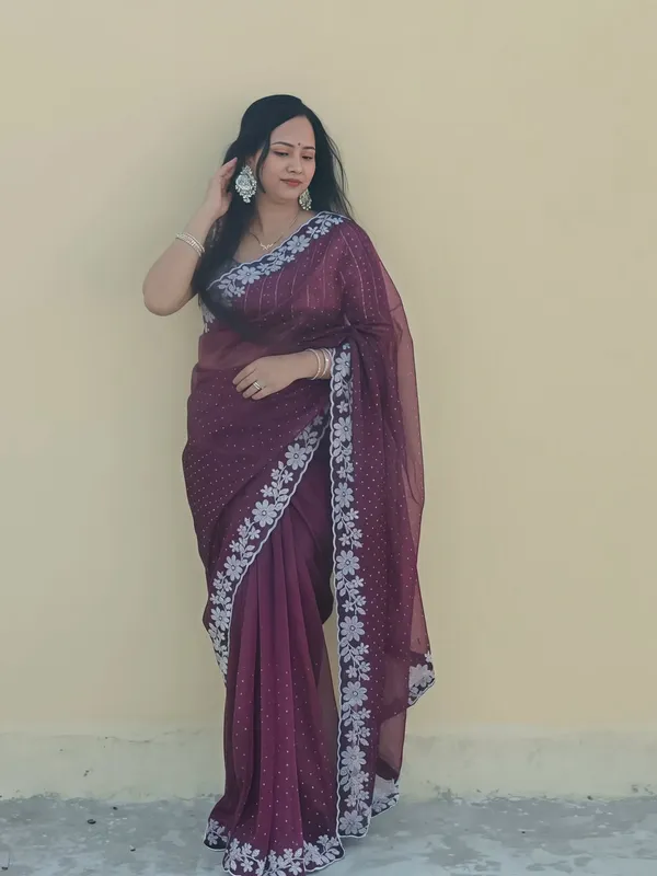 Women's_Beautiful_Soft_Net_Diamond_Lace_Border_Saree_With_Unstitched_Blouse