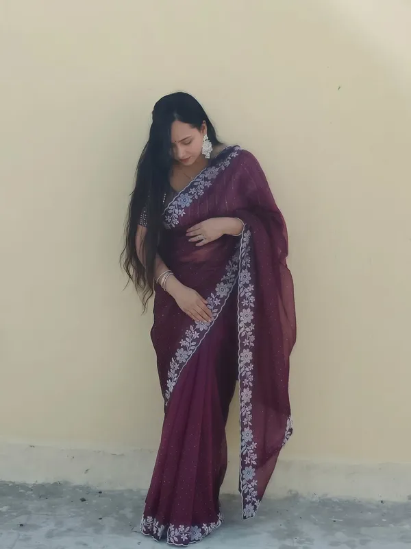Women's_Beautiful_Soft_Net_Diamond_Lace_Border_Saree_With_Unstitched_Blouse