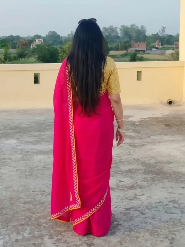 Women's_Designer_Chinon_Silk_Butterfly_Patch_Work_with_Diamond_Lace_Saree_&_Unstitched_Blouse_Piece
