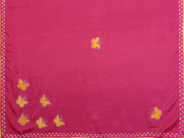 Women's_Designer_Chinon_Silk_Butterfly_Patch_Work_with_Diamond_Lace_Saree_&_Unstitched_Blouse_Piece