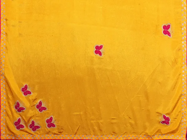 Women's_Designer_Chinon_Silk_Butterfly_Patch_Work_with_Diamond_Lace_Saree_&_Unstitched_Blouse_Piece