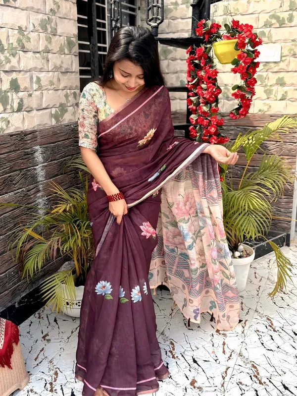Digital_Print_Cotton_Linen_Saree_With_Unstitched_Blouse_Piece