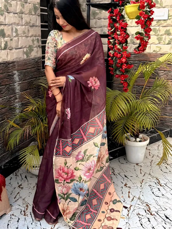 Digital_Print_Cotton_Linen_Saree_With_Unstitched_Blouse_Piece