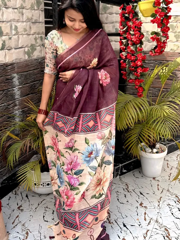 Digital_Print_Cotton_Linen_Saree_With_Unstitched_Blouse_Piece