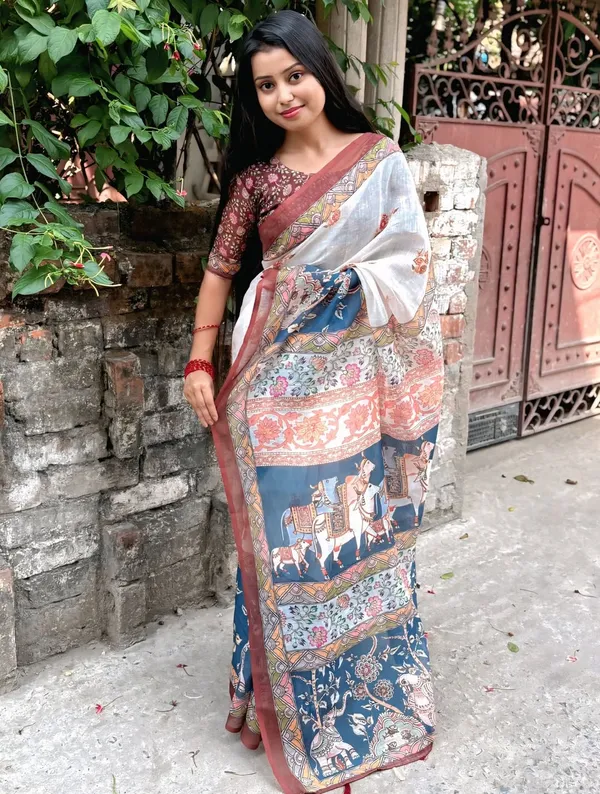 Digital_Print_Cotton_Linen_Saree_With_Unstitched_Blouse_Piece
