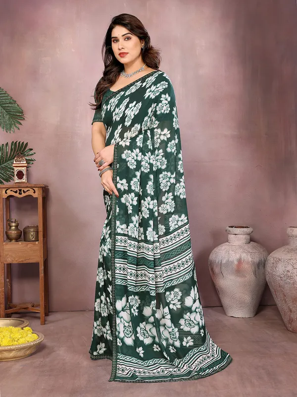 Paisley,_Floral_Print_Daily_Wear_Georgette_Saree�_(Dark_Green)