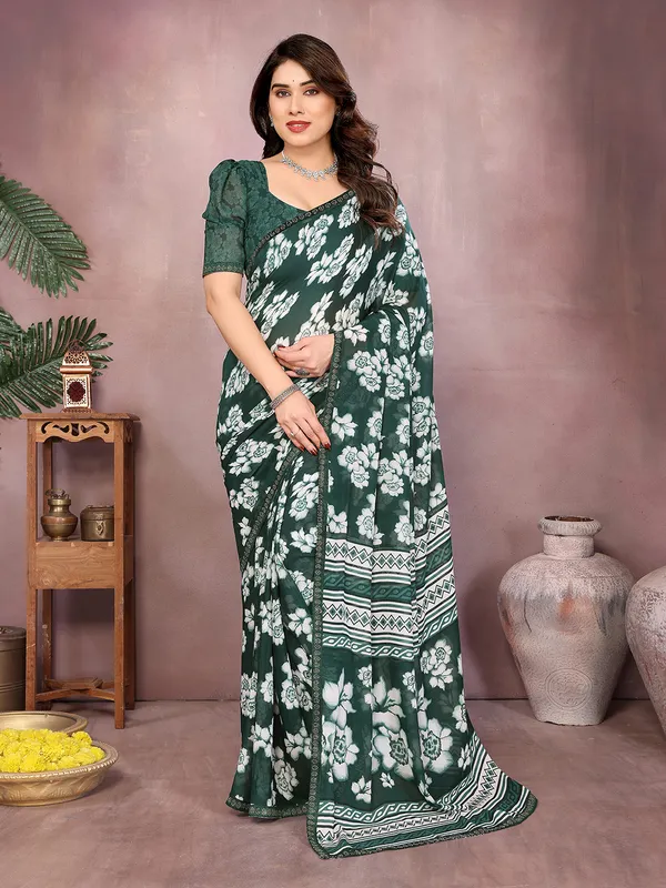 Paisley,_Floral_Print_Daily_Wear_Georgette_Saree�_(Dark_Green)