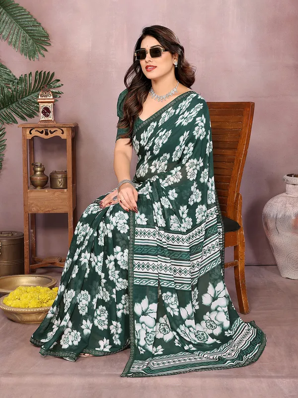 Paisley,_Floral_Print_Daily_Wear_Georgette_Saree�_(Dark_Green)