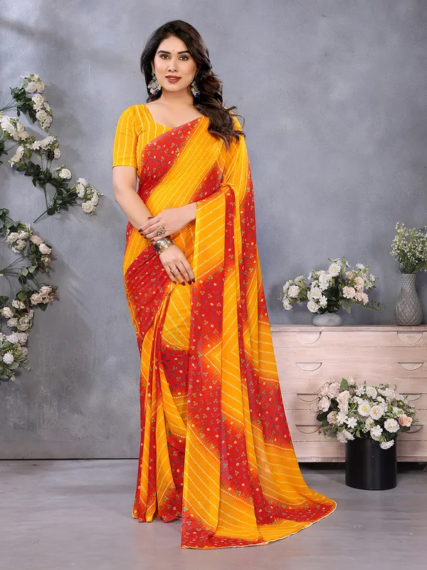 Ombre,_Paisley,_Printed_Bandhani_Georgette_Saree��(Yellow,_Red)
