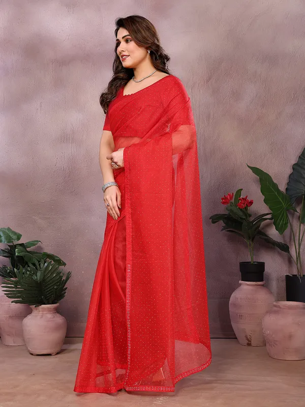 Net_Fabric_Lace_Border_Saree_With_Unstitched_Blouse_Piece_(Red)