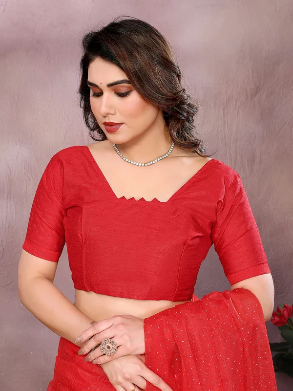 Net_Fabric_Lace_Border_Saree_With_Unstitched_Blouse_Piece_(Red)