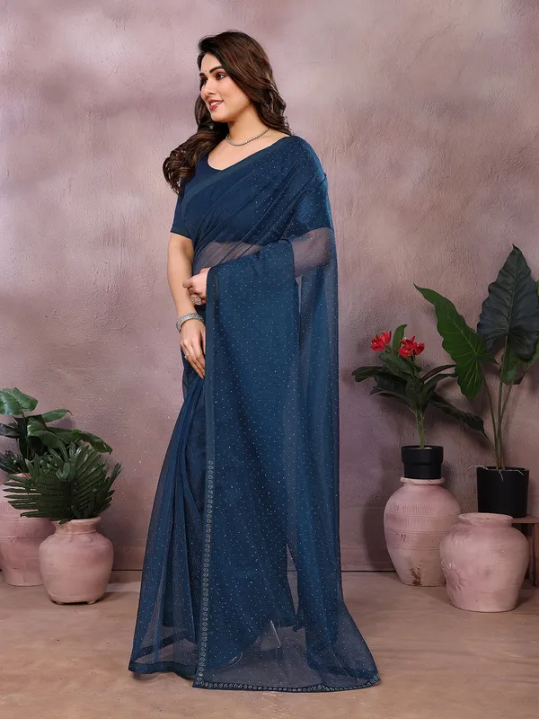 Net_Fabric_Lace_Border_Saree_With_Unstitched_Blouse_Piece_(Blue)