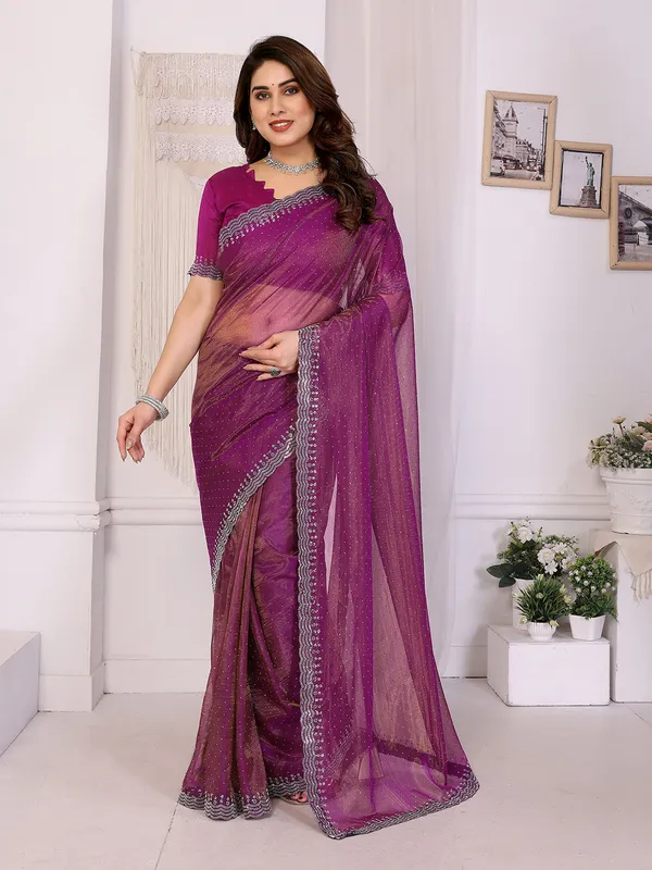 Shining_Net_Fabric_Diamond_Lace_Border_Saree_With_Unstitched_Blouse_Piece_(Pink)