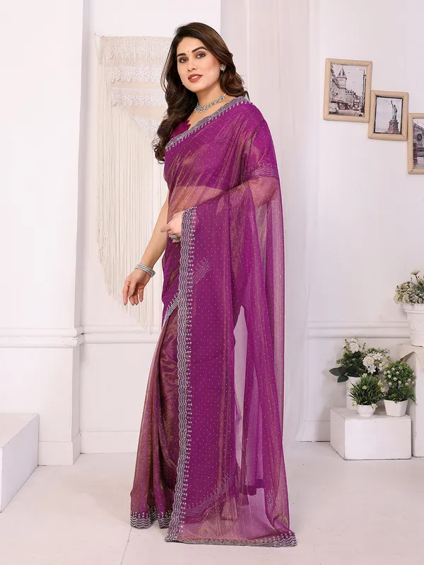 Shining_Net_Fabric_Diamond_Lace_Border_Saree_With_Unstitched_Blouse_Piece_(Pink)