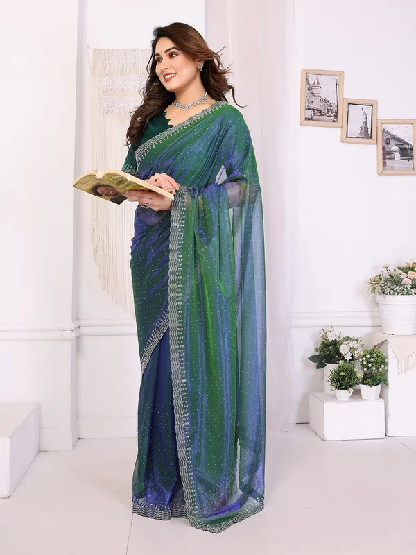 Shining_Net_Fabric_Diamond_Lace_Border_Saree_With_Unstitched_Blouse_Piece_(Green)
