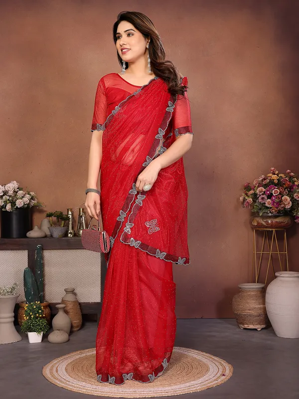 Butterfly_Diamond_Lace_Work_Saree_With_Unstitched_Blouse_Piece_(RED)