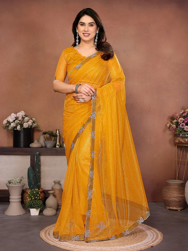 Butterfly_Diamond_Lace_Work_Saree_With_Unstitched_Blouse_Piece_(YELLOW)