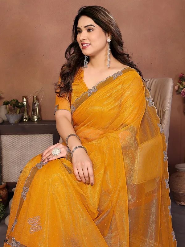 Butterfly_Diamond_Lace_Work_Saree_With_Unstitched_Blouse_Piece_(YELLOW)