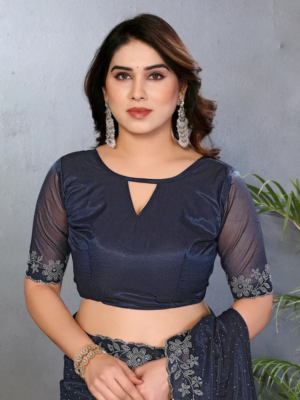 Net_Diamond_Lace_Work_Saree_With_Unstitched_Blouse_Piece_(Blue)