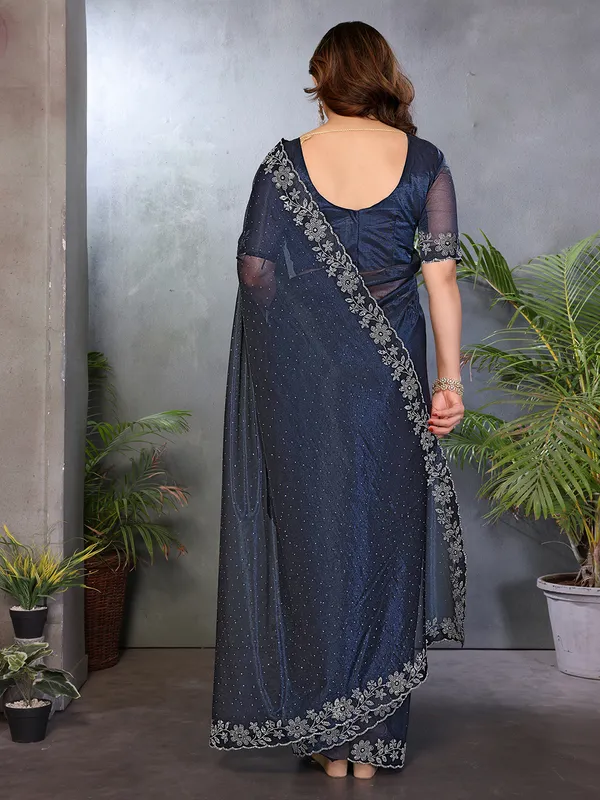 Net_Diamond_Lace_Work_Saree_With_Unstitched_Blouse_Piece_(Blue)
