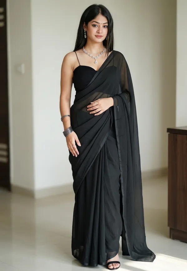 Elegant_Solid_Chiffon_Plain_Dyed_Saree_With_Unstitched_Blouse_Piece