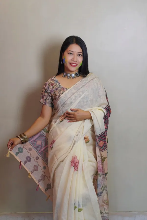 Digital_Print_Cotton_Linen_Saree_With_Unstitched_Blouse_Piece