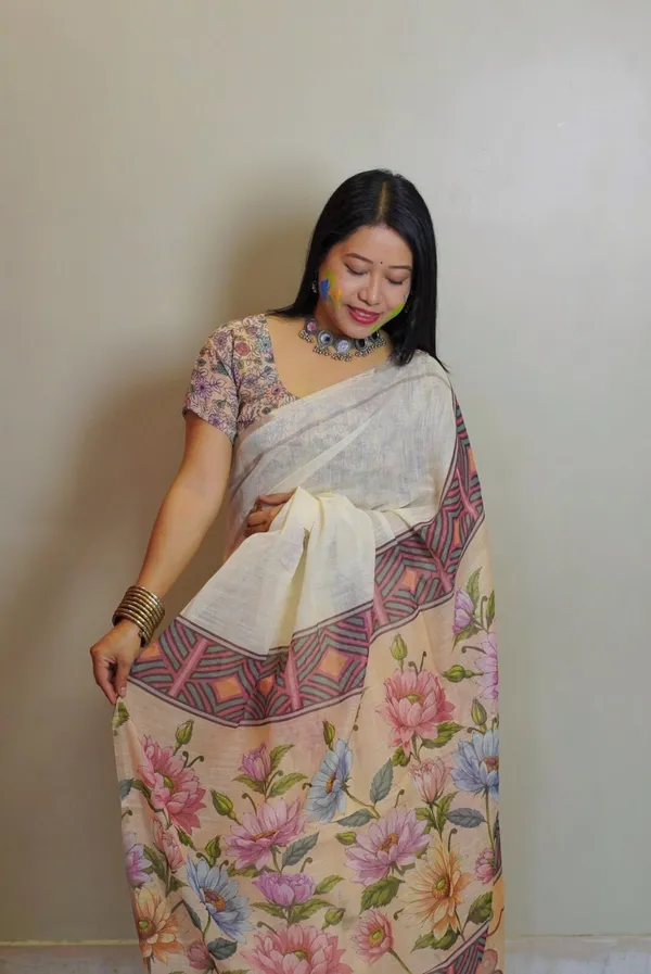 Digital_Print_Cotton_Linen_Saree_With_Unstitched_Blouse_Piece