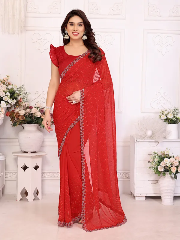 Embellished,_Self_Design_Bollywood_Georgette,_Chiffon_Saree__(Red)