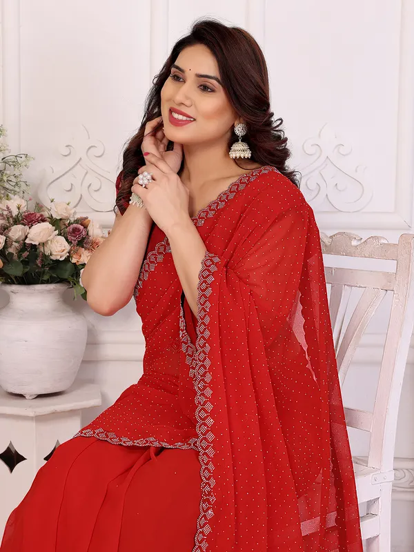 Embellished,_Self_Design_Bollywood_Georgette,_Chiffon_Saree__(Red)