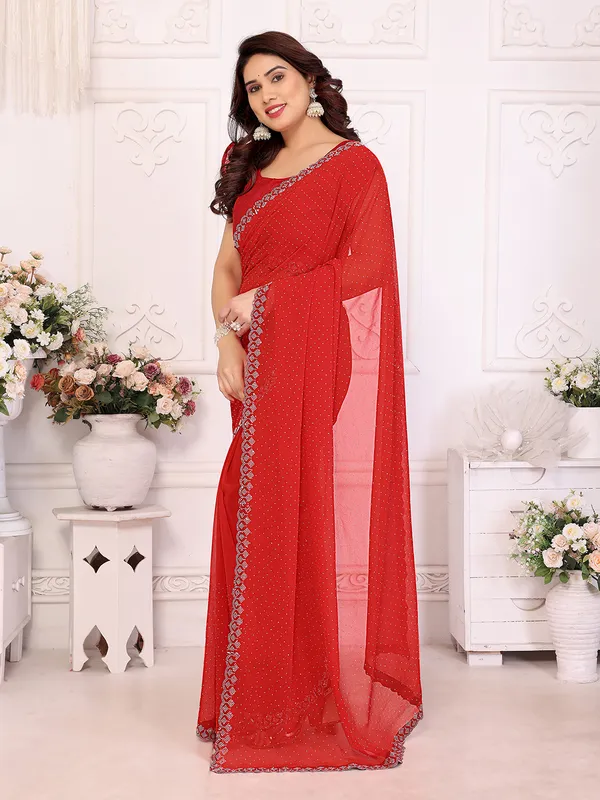 Embellished,_Self_Design_Bollywood_Georgette,_Chiffon_Saree__(Red)