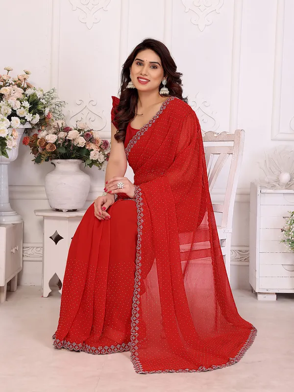 Embellished,_Self_Design_Bollywood_Georgette,_Chiffon_Saree__(Red)