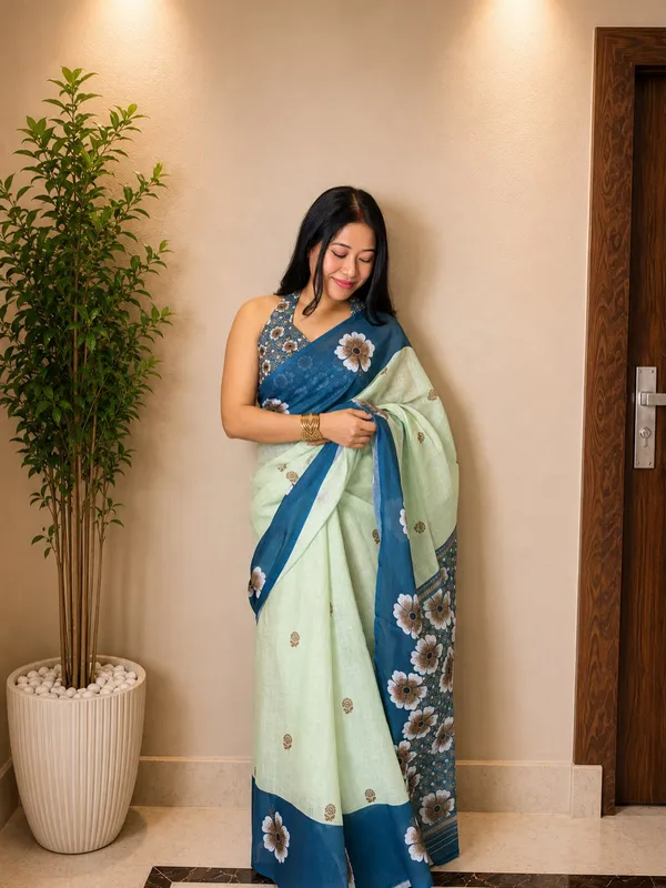 Women's_Printed_Cotton_Linen_Saree_With_Unstitched_Blouse_Piece
