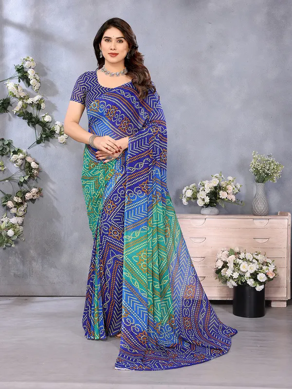 Ombre,_Paisley,_Printed_Bandhani_Georgette_Saree��(Blue,_Green)