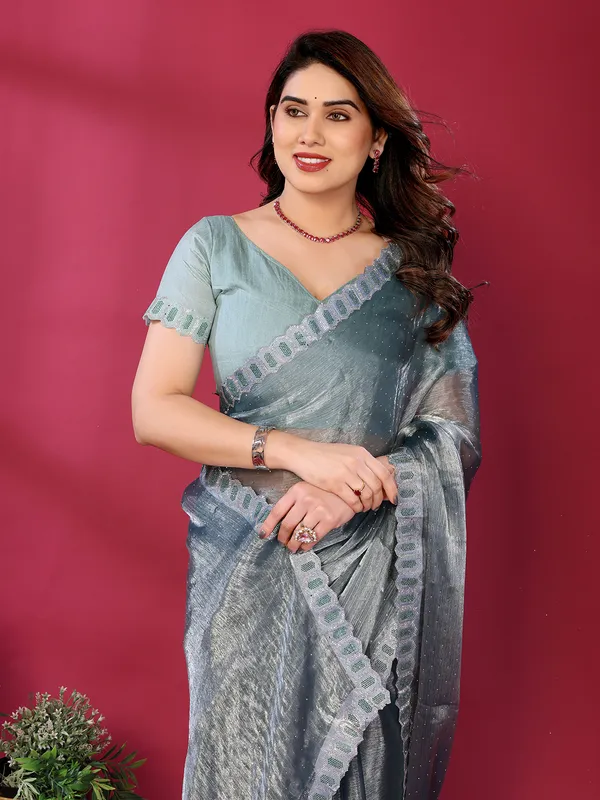Women's_Soft_Zimmy_Choo_Silk_Fabric_Stone_Work_Saree_(Dark_Green)