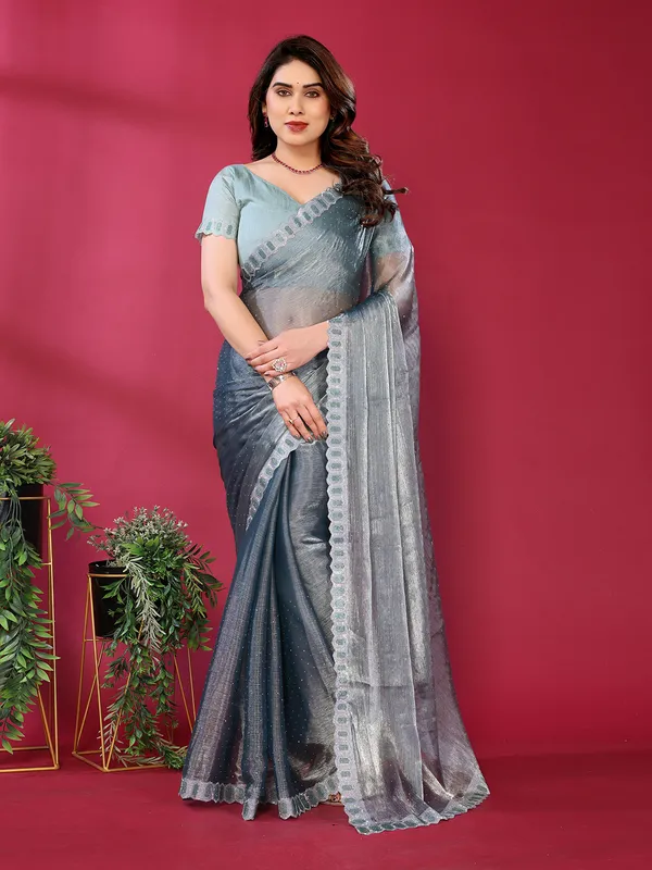 Women's_Soft_Zimmy_Choo_Silk_Fabric_Stone_Work_Saree_(Dark_Green)