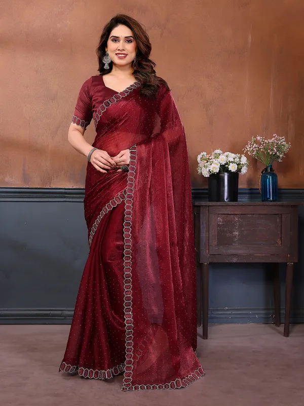 Women's_Soft_Zimmy_Choo_Silk_Fabric_Stone_Work_Saree_(MAROON)