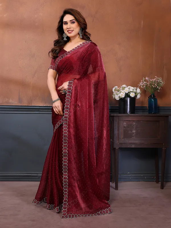 Women's_Soft_Zimmy_Choo_Silk_Fabric_Stone_Work_Saree_(MAROON)