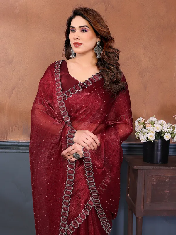 Women's_Soft_Zimmy_Choo_Silk_Fabric_Stone_Work_Saree_(MAROON)
