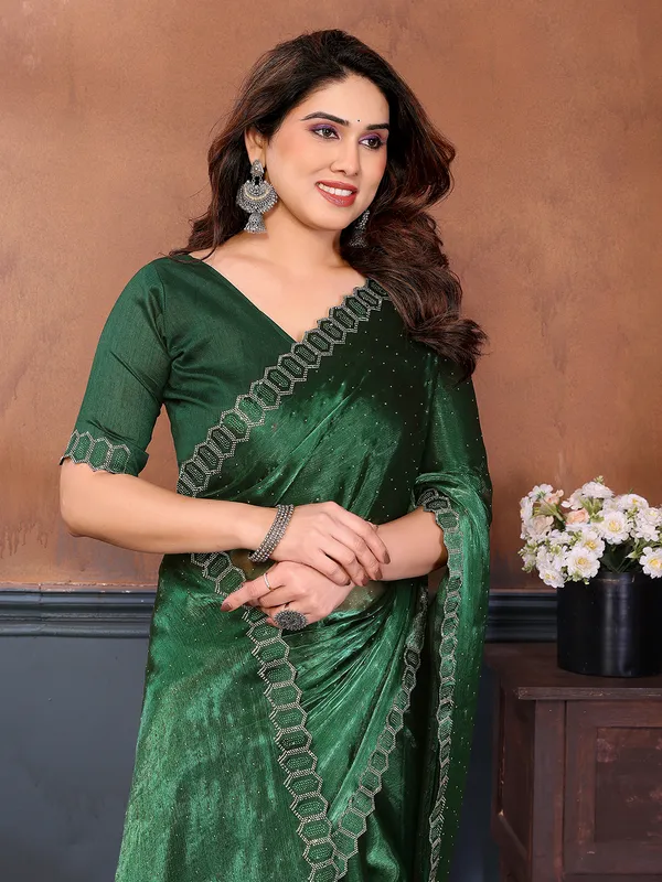 Women's_Soft_Zimmy_Choo_Silk_Fabric_Stone_Work_Saree_(DARK_GREEN)