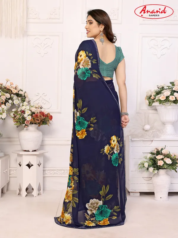 Embellished,_Floral_Print_Bollywood_Georgette_Lace_Border_Dimond_Lace_Border_Saree_(Dark_Blue)