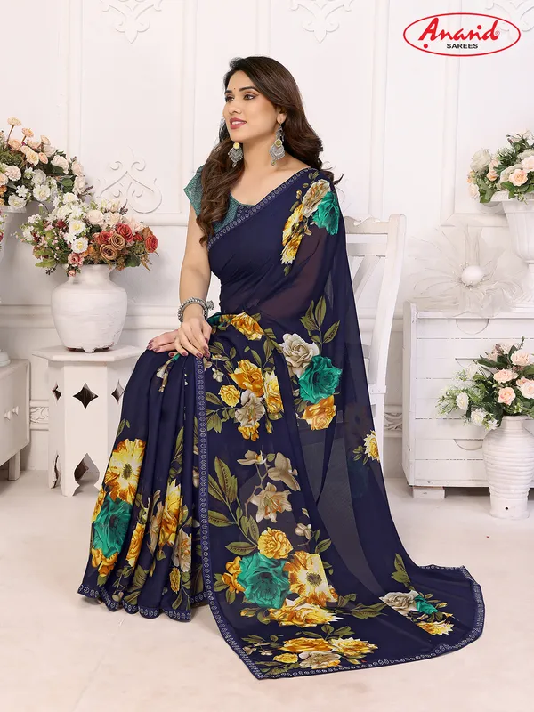 Embellished,_Floral_Print_Bollywood_Georgette_Lace_Border_Dimond_Lace_Border_Saree_(Dark_Blue)