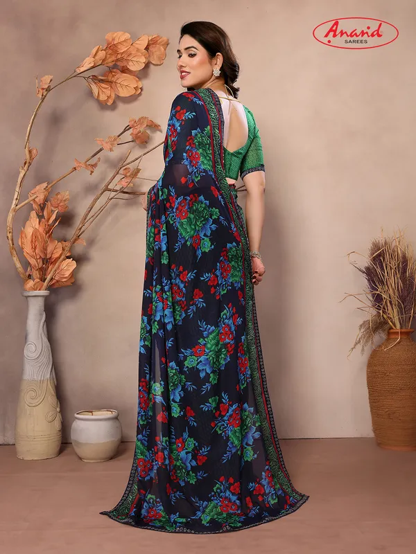 Embellished,_Paisley,_Floral_Print_Bollywood_Georgette_Saree_(Dark_Blue,_Green)