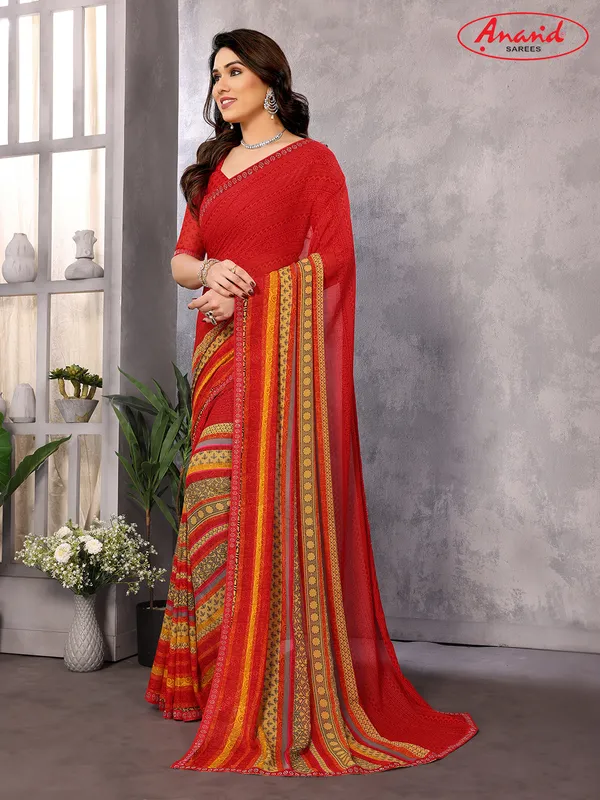 Embellished,_Paisley,_Geometric_Print_Bollywood_Georgette_Saree_(Red,_Pink,_Yellow)