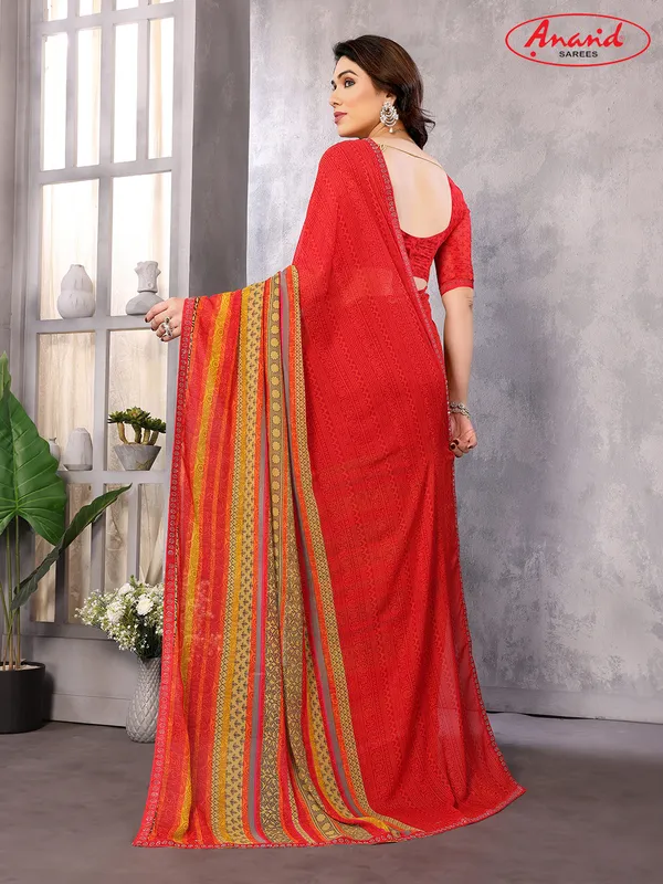 Embellished,_Paisley,_Geometric_Print_Bollywood_Georgette_Saree_(Red,_Pink,_Yellow)